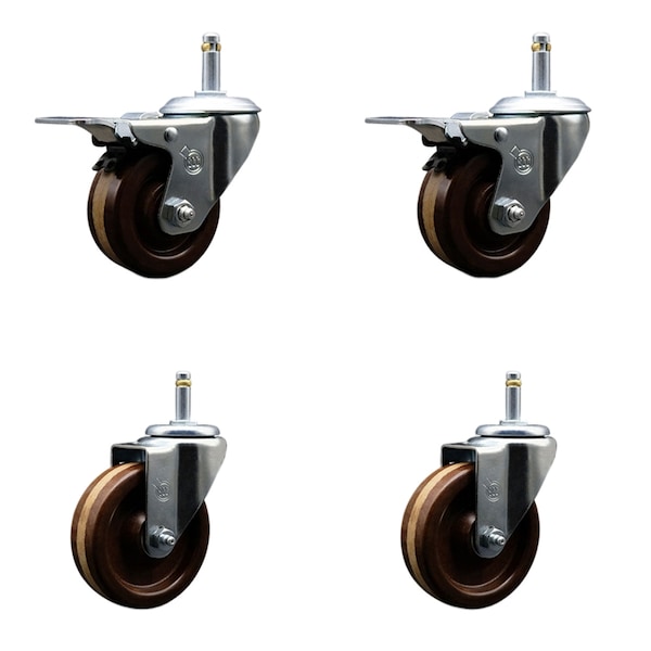 Service Caster 4 High Temp Phenolic Wheel Swivel 7/16'' Stem Caster Set 2 Total Lock Brake, 4PK SCC-GRTTL20S414-PHRHT-716138-2-S-2 - main